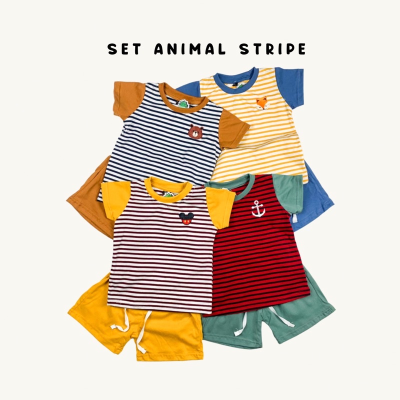 Setelan Anak Motif Animal Salur One Set Anak Balita Kids Setelan Anak Perempuan Cewek Setelan Anak Laki-Laki Cowok Setelan Baju Anak Salur Setelan baju Animals