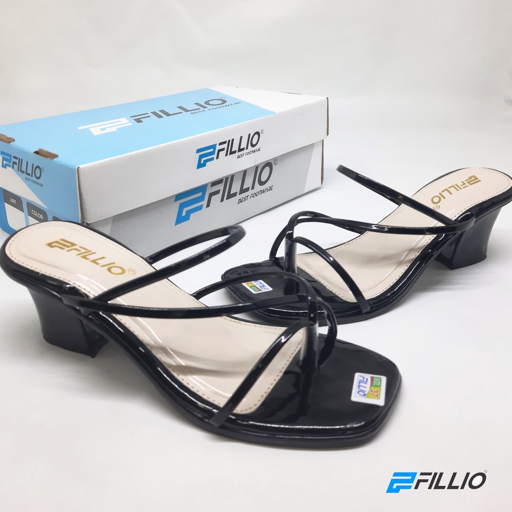 Sandal Strappy Heels Hak Tali Chunky Wanita 5cm Fillio K012