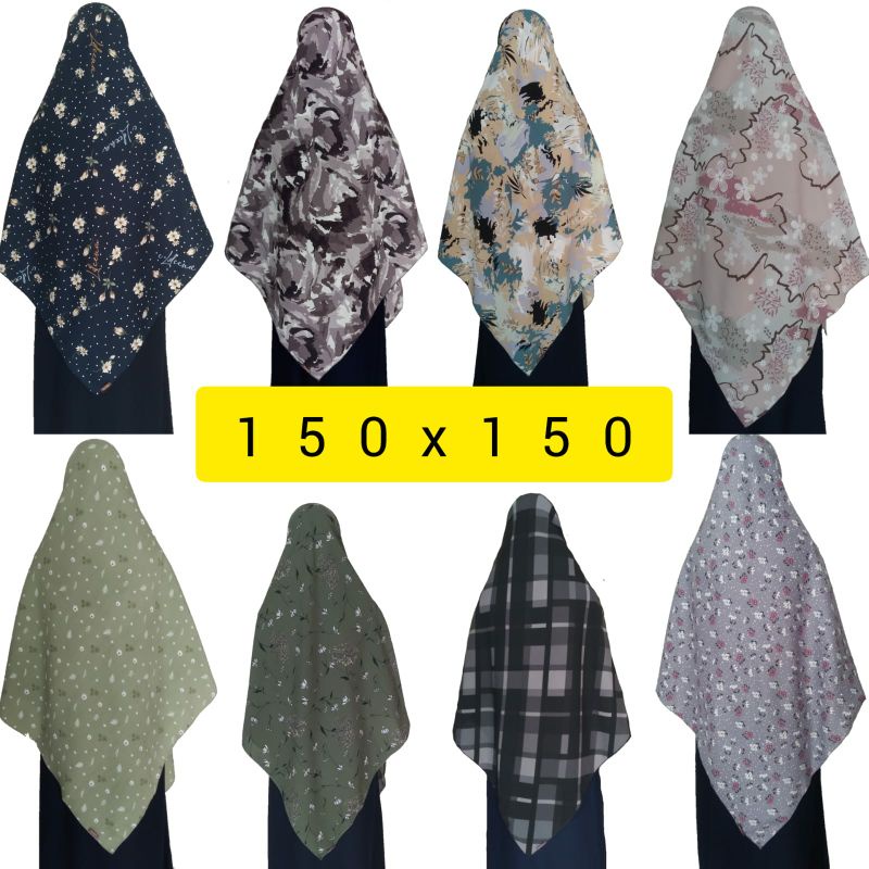 Hijab motif jumbo / khimar segiempat syari wolfis shakilla dan crincle uk 150x150 by honi hijab