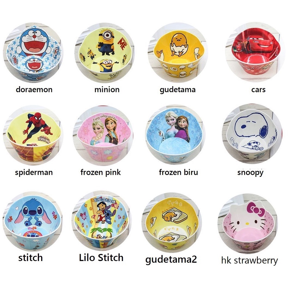 Mangkuk Melamin anak Kuping disney Kitty Melody Doraemon Mangkok Bowl melamine karakter keropi mickey frozen sumikko thomas paw patrol cars spiderman