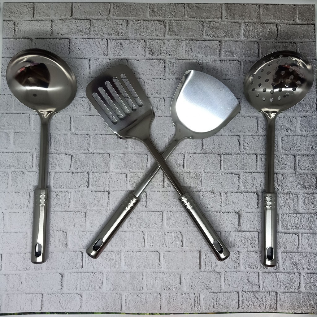 ZILLO Peralatan Masak Spatula Set 4in1 Alat Masak Dapur Stainless Steel Kitchen Ware Set