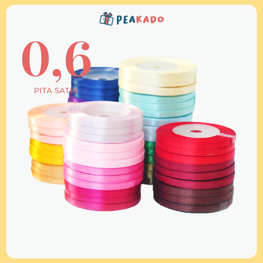 

Pita Satin Kado Kain Kecil 1/4 inch 0,6 cm per Roll Rol Warna Warni Import Merek Eagle Hampers Souvenir 25 yard