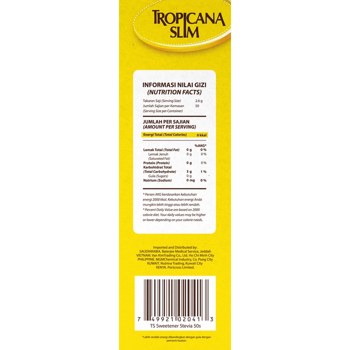 

Fe08774g Tropicana Slim Stevia 50 Sachet F3E1F111