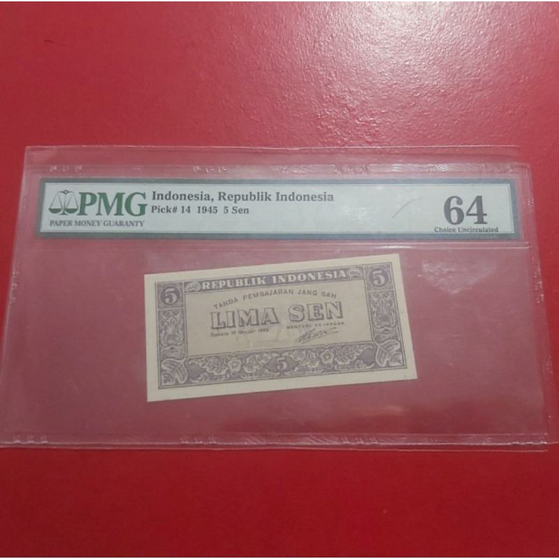 Uang Kertas Kuno 5 Sen Tahun 1945 PMG 64