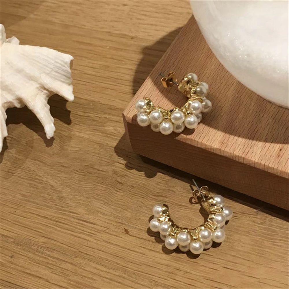 Preva 1pasang Anting Hoop Lucu Korea Setengah Lingkaran Geometris Drop Earrings Ear Stud