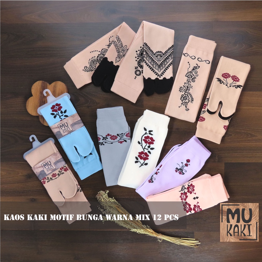 Paket Kaos Kaki Motif Bunga Warna isi 12 Mukaki