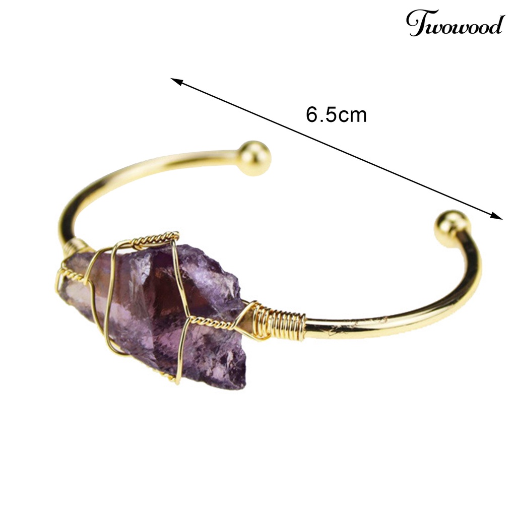 Twowood Wire Wrap Natural Stone Women Bracelet Alloy Irregular Stone Opening Adjustable Bangle Jewelry Gift