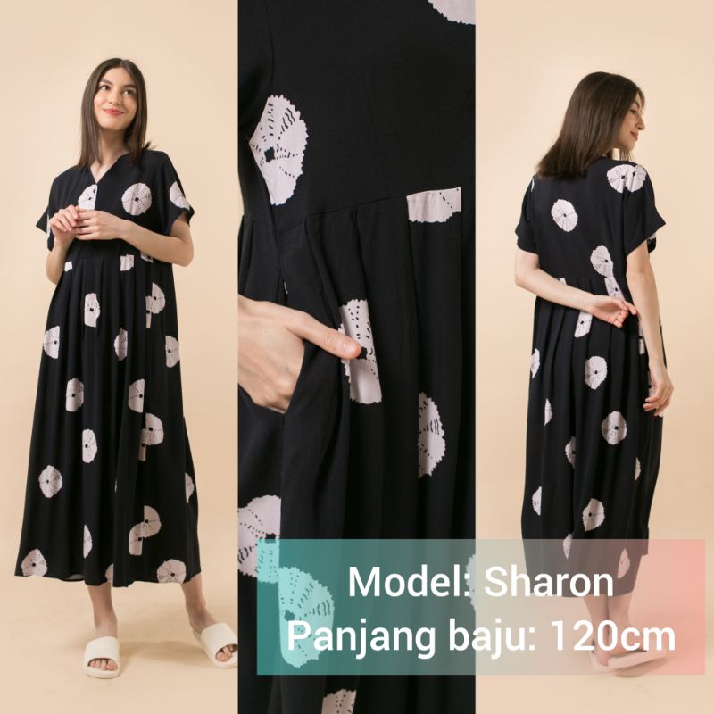 DASTER KHALIFS SLEEPWEAR EXCLUSIVE KHALIF'S ID HOMEWEAR HOMEDRESS RAYON VALENCIA SUPER PREMIUM BUSUI BAJU HAMIL FRIENDLY MIDI NYAMAN GEMES ADEM TERBARU-SHARON Shibori Black