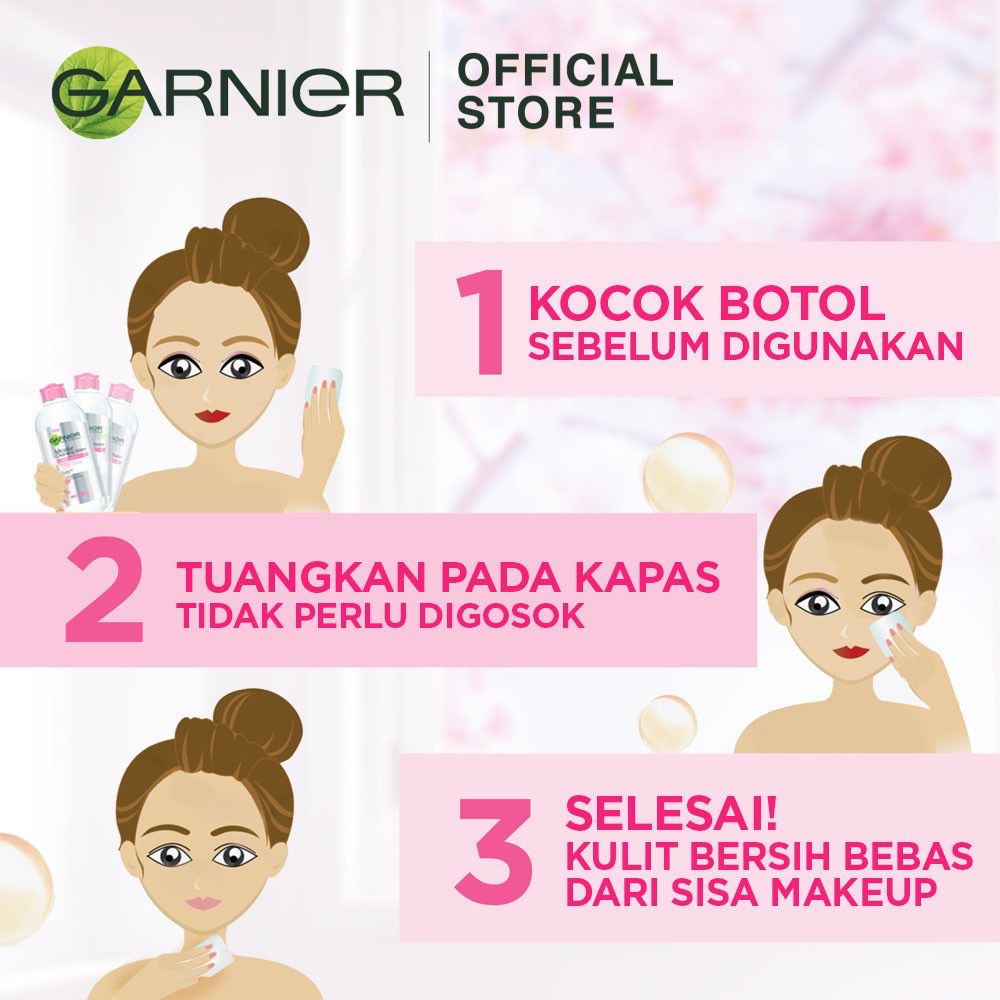 `ღ´ PHINKL `ღ´ GARNIER Micellar Water pembersih wajah dari makeup menghilangkan bedak foundation sekali usap