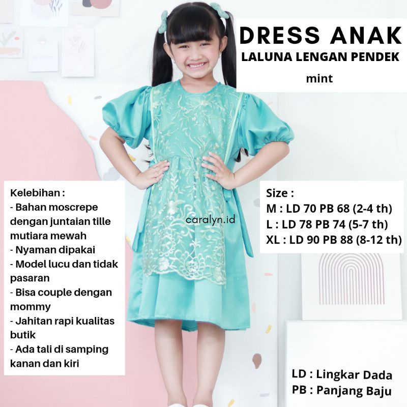 DRESS BRUKAT LALUNA LENGAN PENDEK ANAK 2-12 TAHUN DRESS PESTA