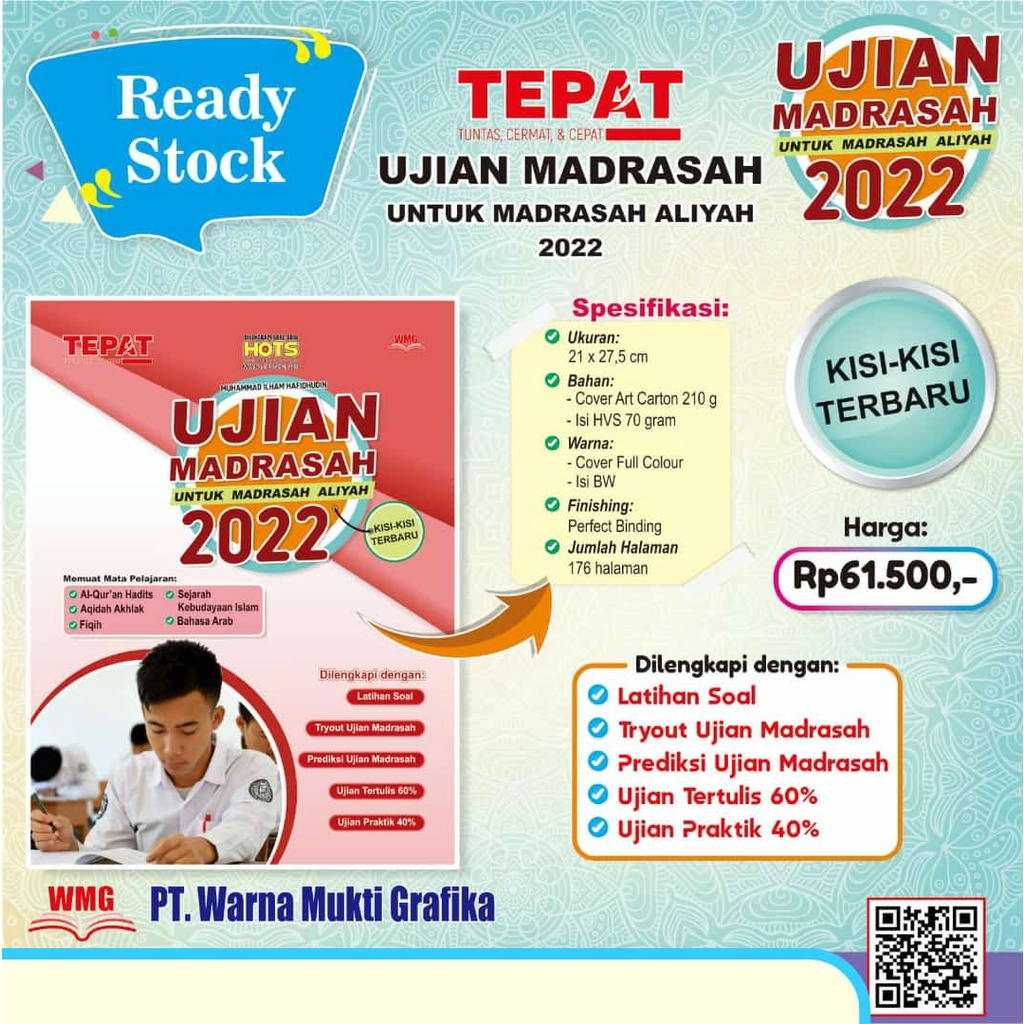 Jual Buku TEPAT Ujian Madrasah Untuk MA 2022 Warna Mukti Grafika 