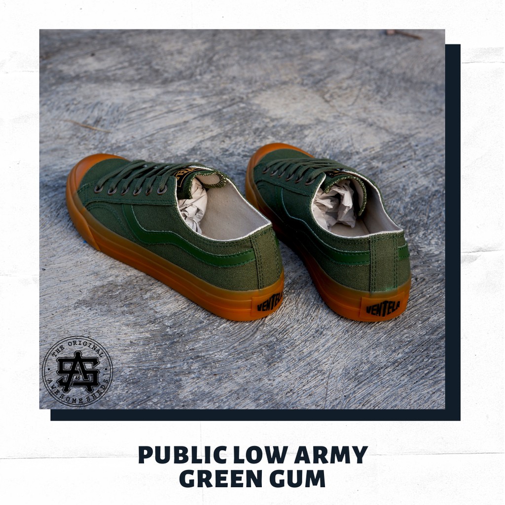 Ventela Public Low Army Green Gum Hijau Army Sneakers Original BNIB