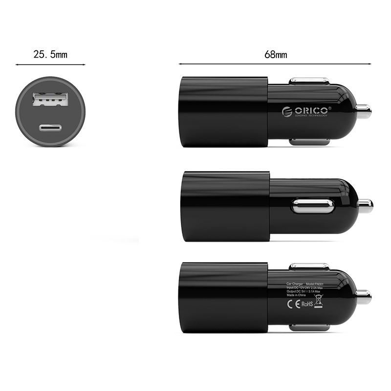 car charger with type-c output orico ucf-2u - charger motor &amp; mobil