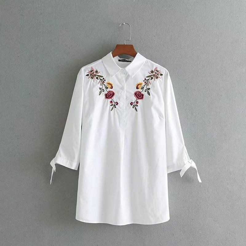 Blus Putih Lengan 7/8 Import - 45569 White Leisure Roses Blouse
