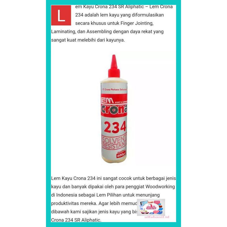 

Rew5Ey- Lem Crona 234 Sr Lem Kayu *Best Seller Aliphatic Wood Glue (600 Gr) Ft54Yt5-