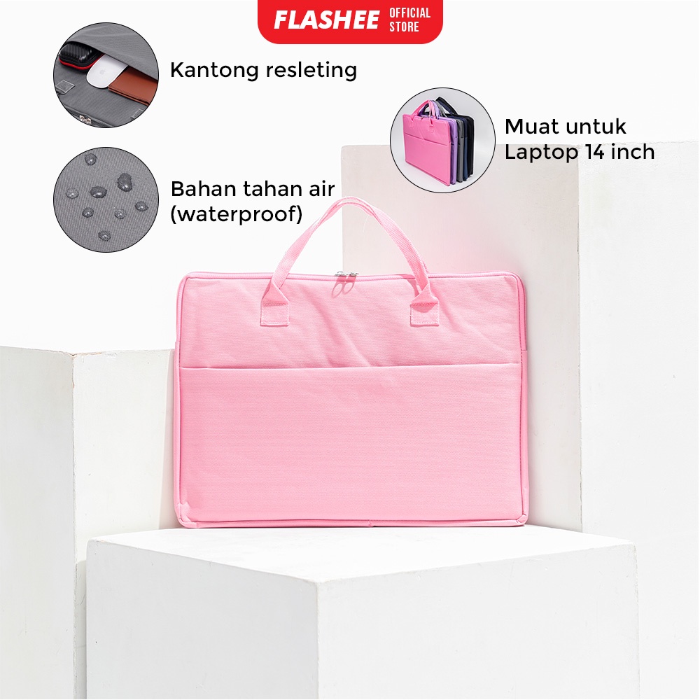 Flashee Tas Laptop 14 Inch Tas Leptop Pink Sleeve Leptop Wanita Canvas Pelindung Laptop Pria Cover L