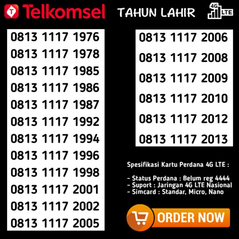 Nomor Cantik Simpati Nomer Cantik Telkomsel Tahun Lahir 1976 1978 1985 1986 1987 1992 1994 1996 1998