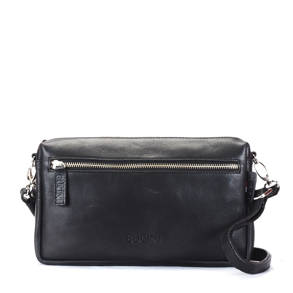 Leather Clutch I Tas Tangan & Selempang Kulit Pria & Wanita BUCINI Kiwi Medium Multifungsi