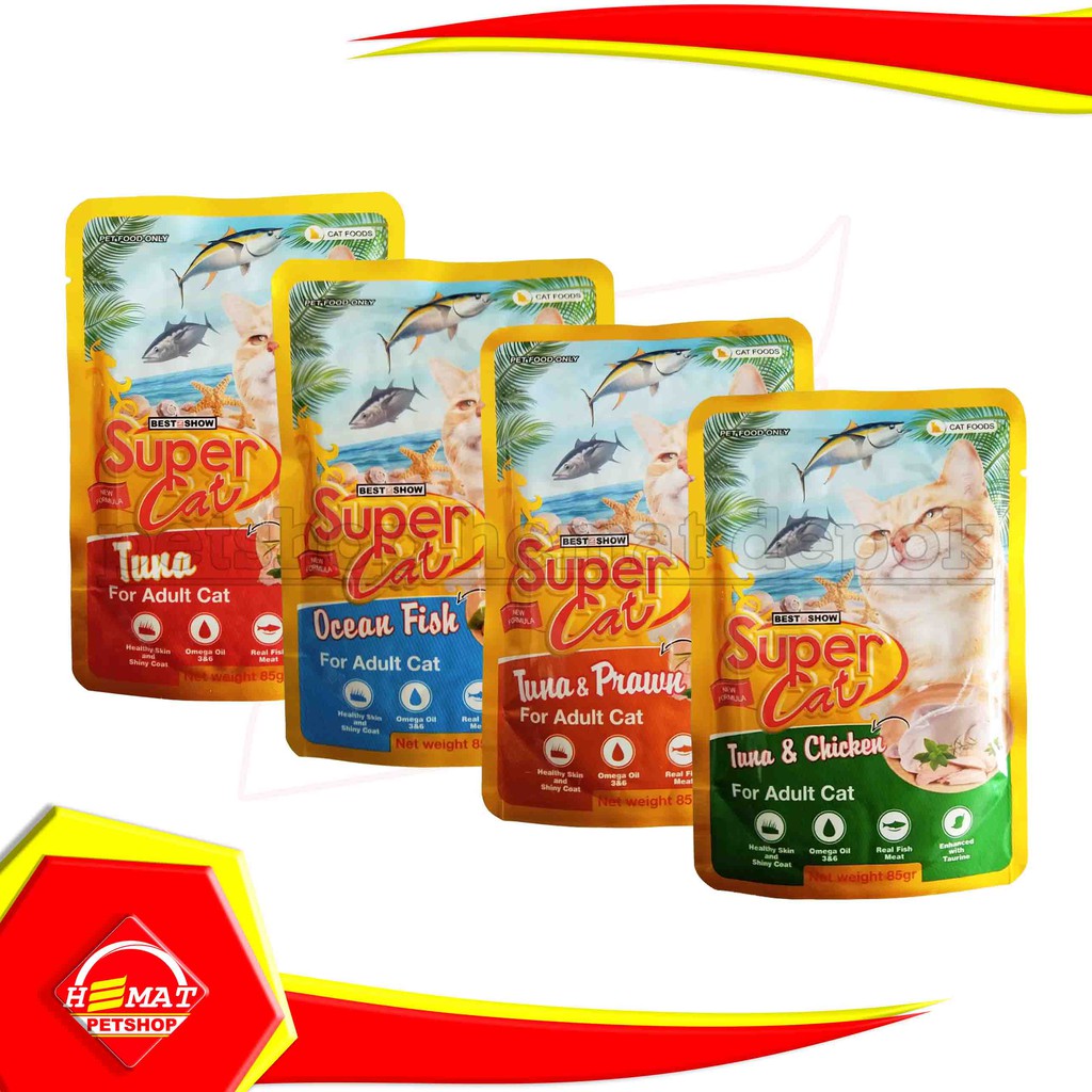 Supercat Basah Adult 85gr Sachet Wet Food 85 Gram Makanan Kucing super cat Pouch 85gram