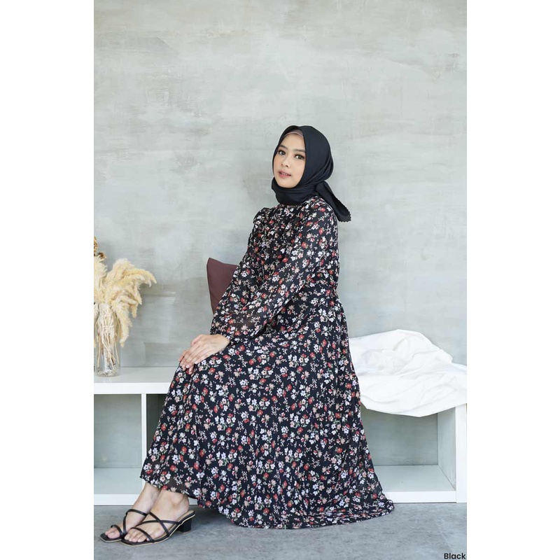 Gaun Wanita Panjang Motif Bunga Dress Busana Muslim