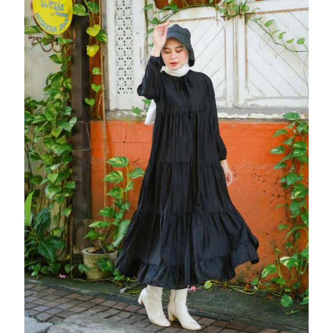 MARVA MIDI DRESS/DRESS KOREA/OUTFIT KONDANGAN/DRESS HITAM KOREA Rayon uniqlo