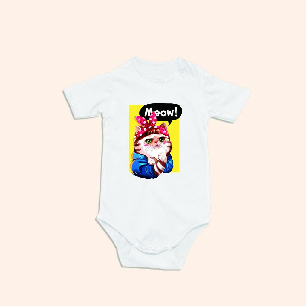 Jumper Bayi/Rumper/Bodysuit Animasi Lucu Cat Meow Usia 0 sd 6 Bulan