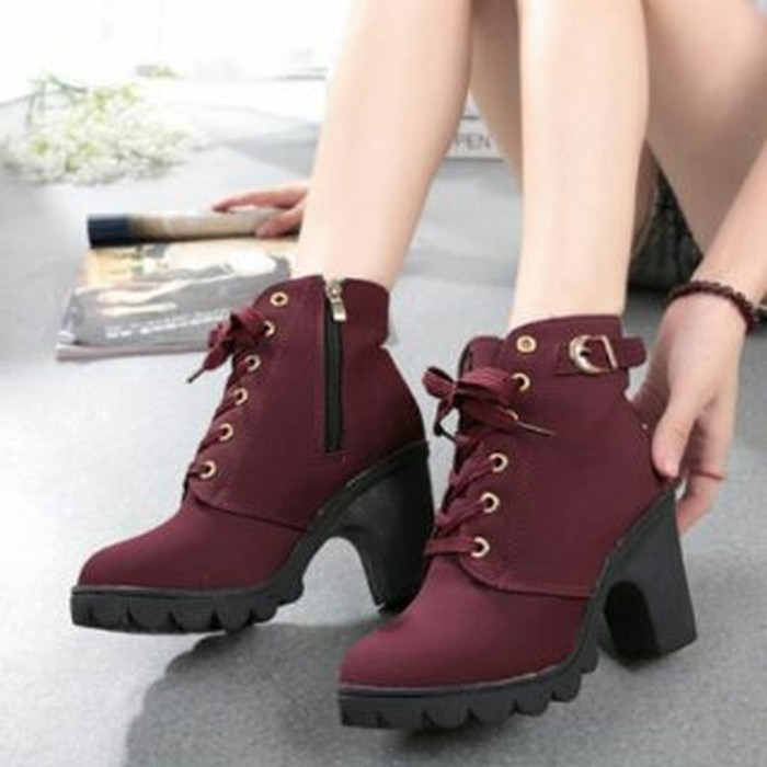FE71 Termurah Sepatu Boots Wanita Musim Gugur Dingin Korea Import Hak Tinggi Women Footwe