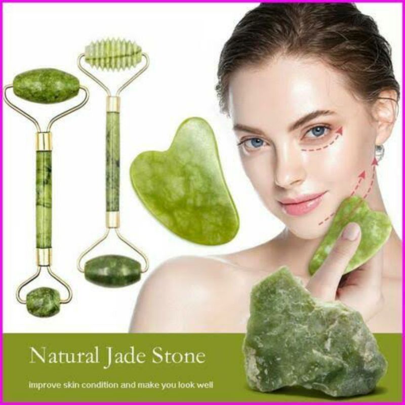 GUASHA GUA SHA JADE ROLLER FACIAL FACE ROLLER MASSAGER ALAT PENIRUS WAJAH