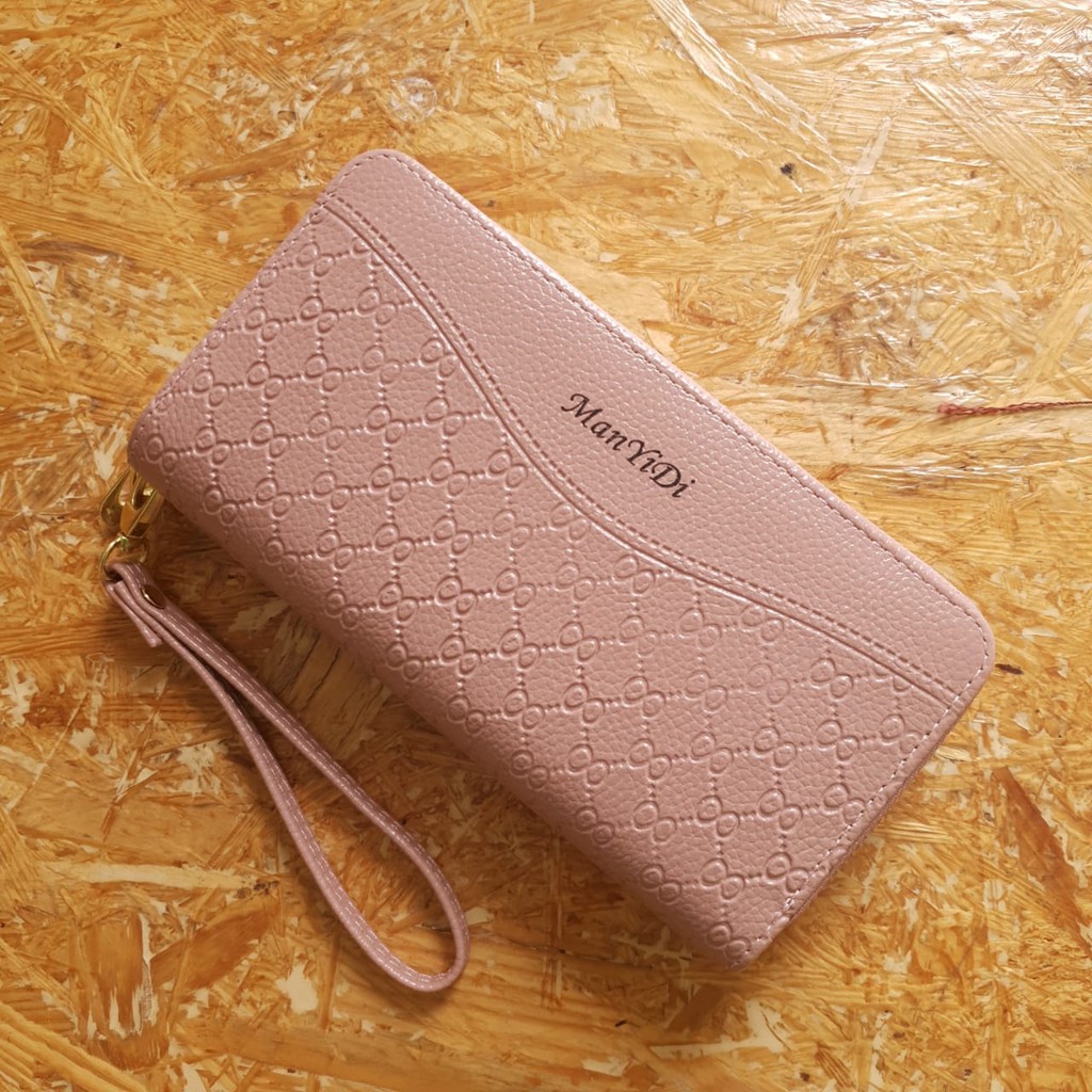 DOMPET WANITA 2 RESLETING ARIHA WA119P3 KULIT PREMIUM PINK PANJANG IMPORT MURAH KOREA TALI FASHION