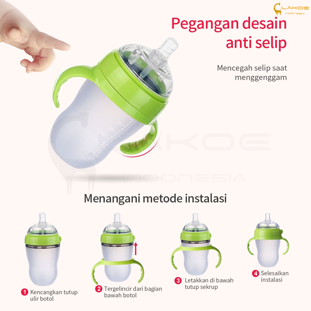 PIKO Bello botol susu bayi / botol bayi leher lebar dengan pegangan &amp; jerami