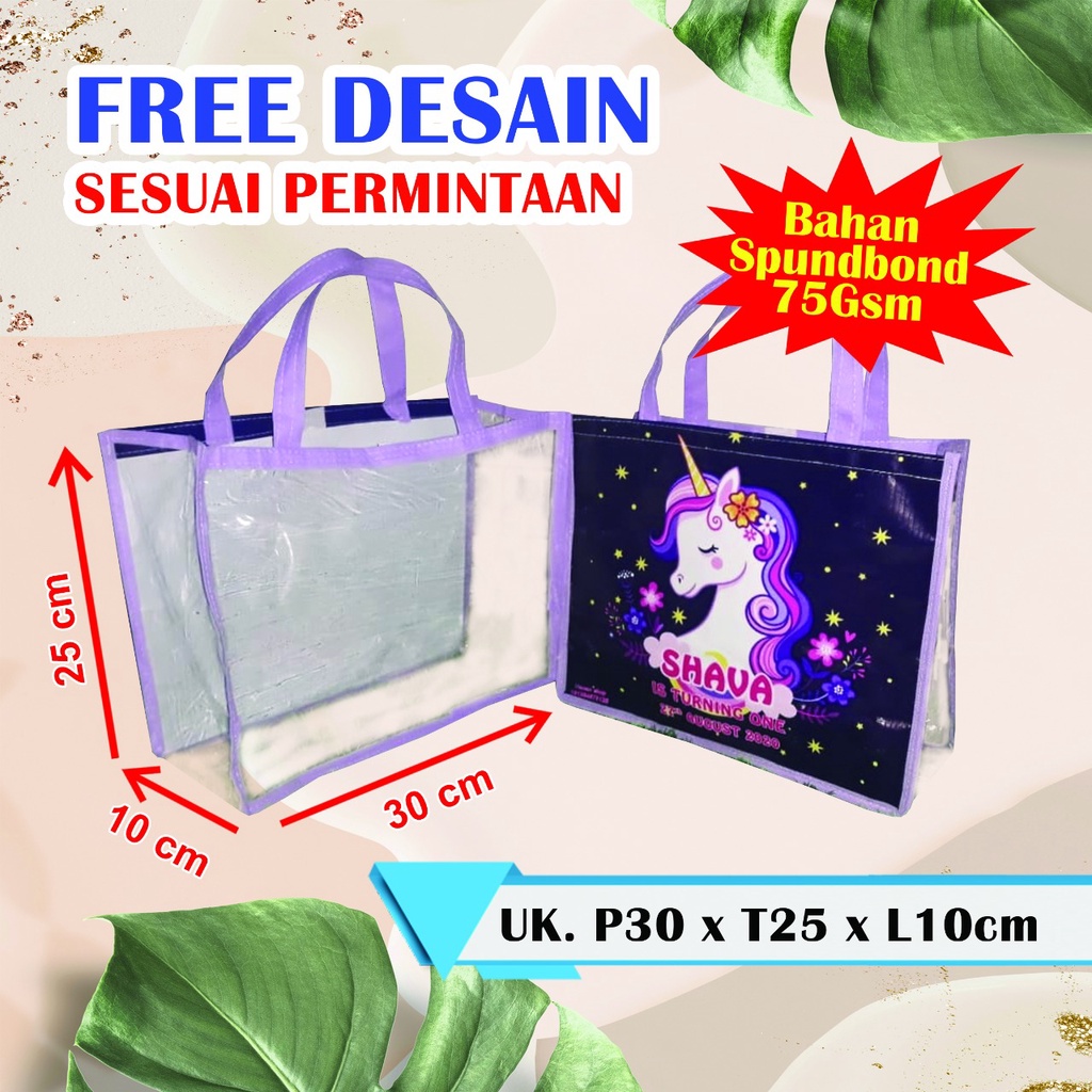 TAS SOUVENIR ULTAH ANAK / TAS MIKA TRANSPARAN KOMBINASI BANER