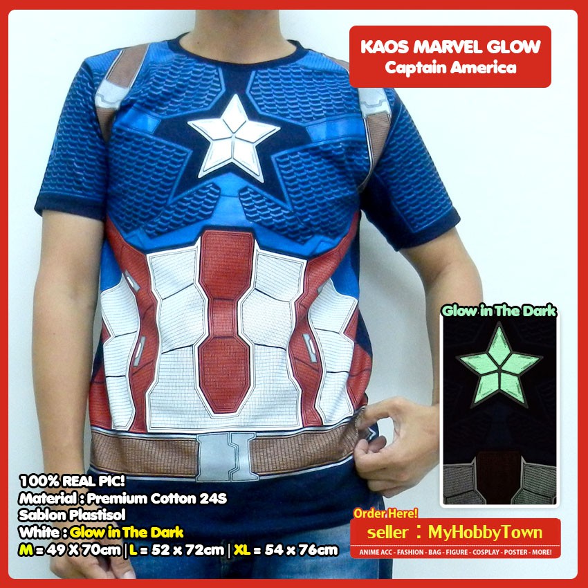 Kaos Marvel Avengers Captain America Glow In The Dark