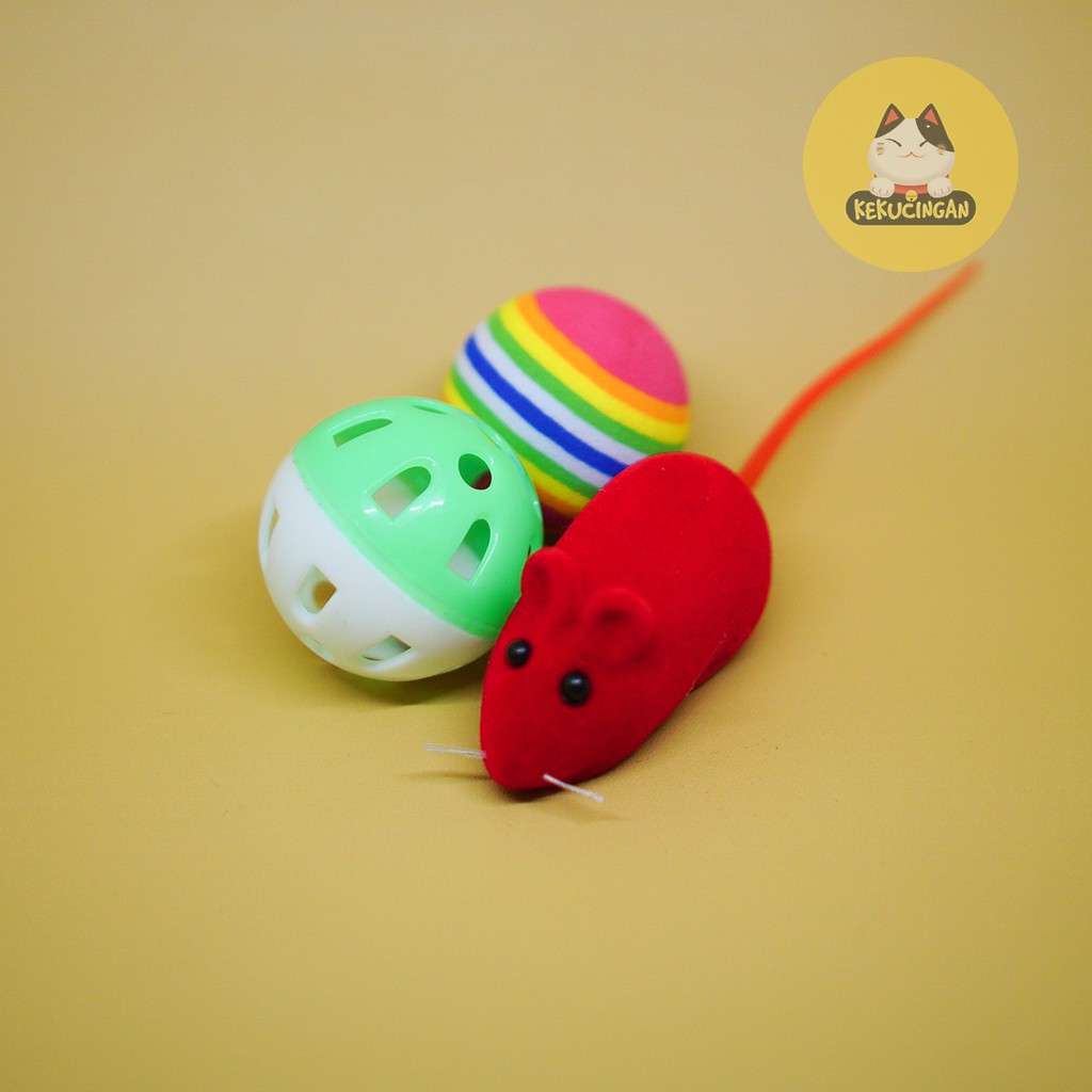 Mainan Kucing Cat Toys 3 in 1 Set Hemat Tikus Bola Bola Kemrincing