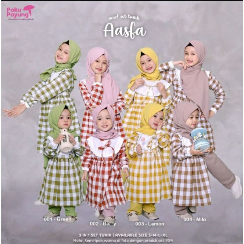 Aasfa New Set Tunik Original by Paku Payung PPC Terbaru Setelan Baju Muslim Celana Tunic Jilbab Pash