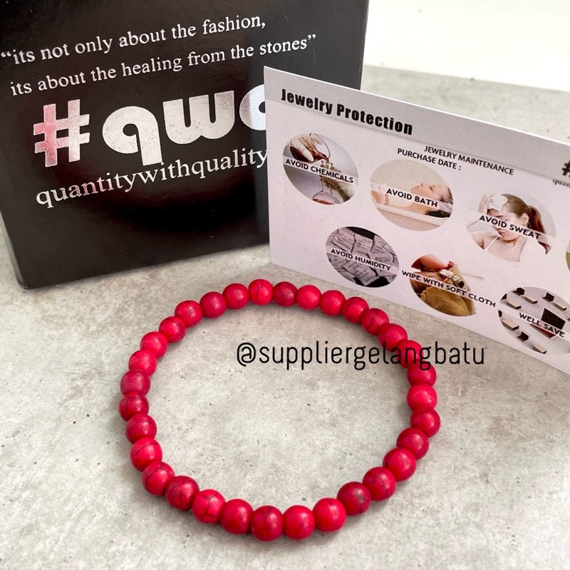 GELANG MERAH HOWLITE RED PYRUS 6MM FREE BOX KADO CANTIK