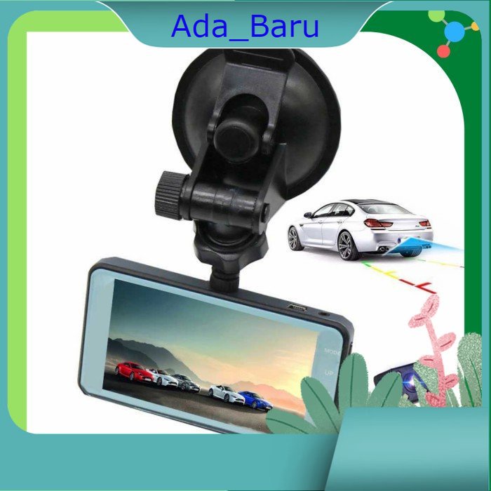 DVR Kamera Mobil 4 Inch Depan Belakang Digital LCD Lengkap Kabel Stand - Hitam