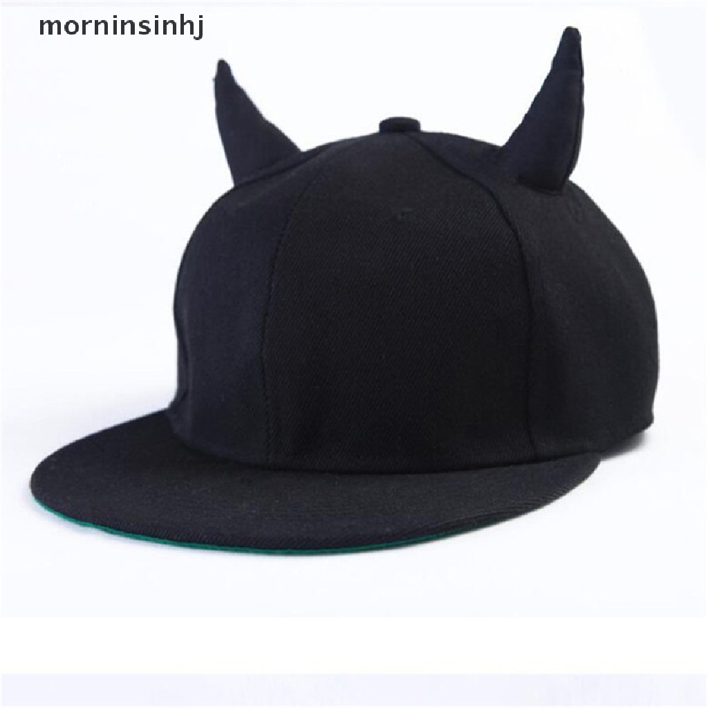 Mor Topi Baseballsnapback Desain Tanduk Iblis Warna Hitam Gaya Hip Hop Adjustable Untuk Priawanita