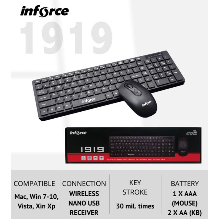 KEYBOARD MOUSE WIRELESS INFORCE KM1919 1919, KEYBOARD MOUSE WIRELESS COMBO INFORCE 1919