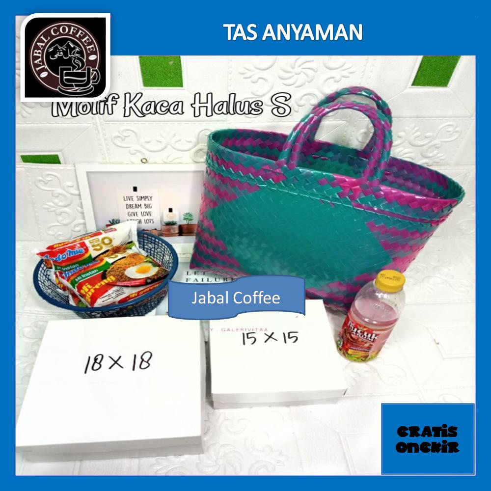 Tas Anyaman Plastik Kaca Halus Ukuran S / Tas Anyam Kaca Papak Kecil / Tas Hampers 01