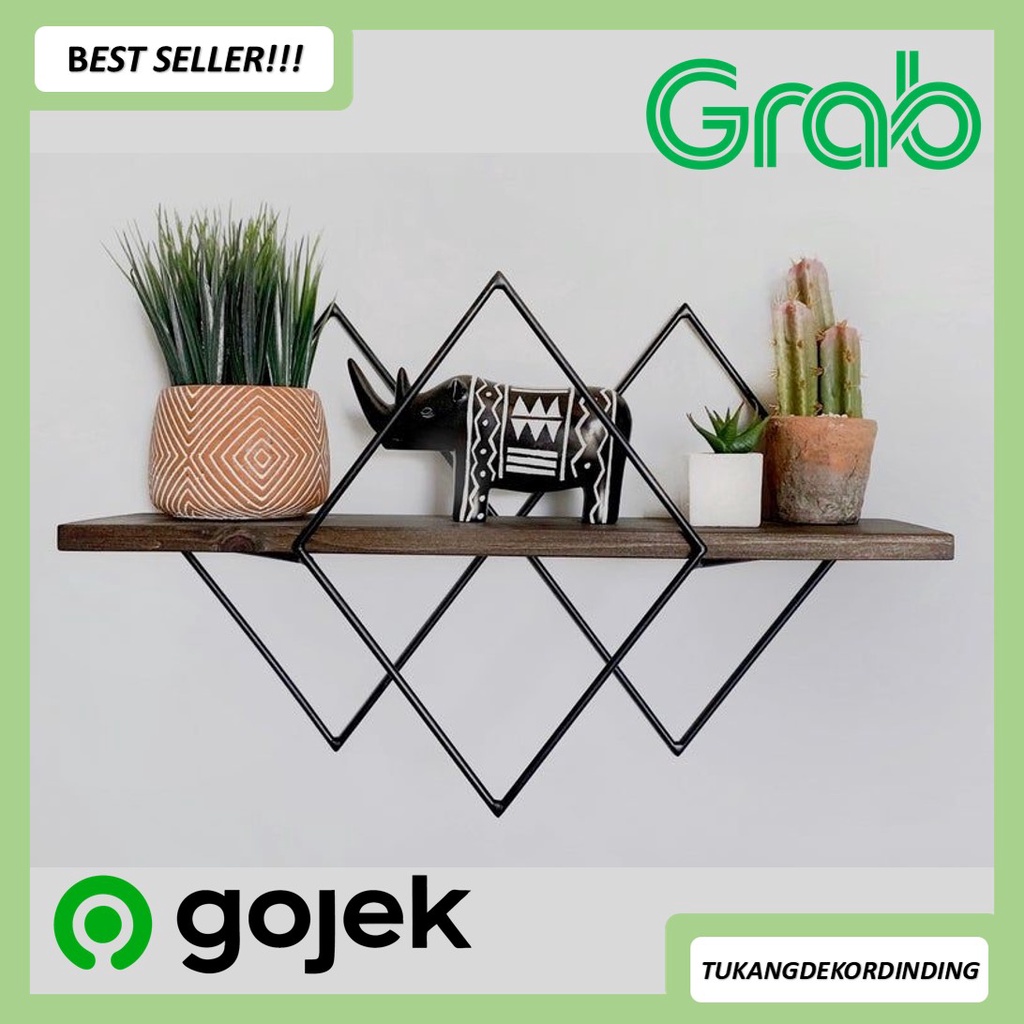 RAK DINDING BESI DEKORASI DINDING MINIMALIS DIAMOND / RAK DINDING BUKU / Rak dinding besi kayu minim