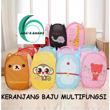 Keranjang Baju Lipat / Keranjang Baju / Keranjang Baju lipat Motif Karakter Jaring model rilakkuma kelinci monkey beruang MULTI FUNGSI organizer mainan anak