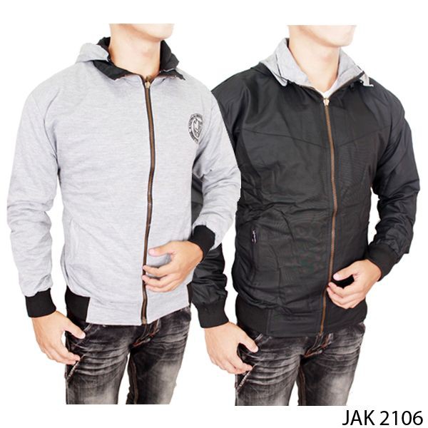 Jaket Parasut Simple Parasut Abu Muda – Hitam – JAK 2106