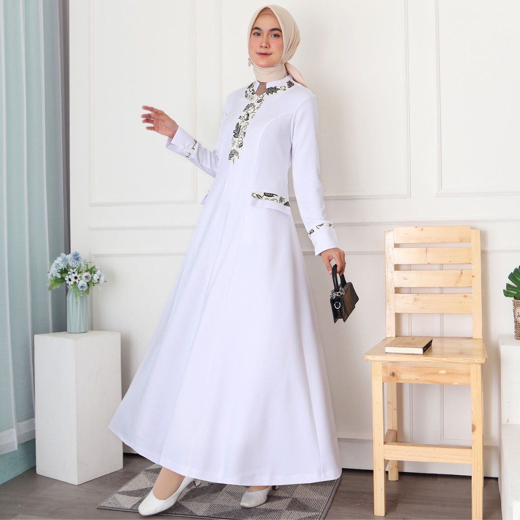 Gamis Putih Wanita Kombinasi Batik Gamis Dinas Kesehatan Gamis Pemda Warna Putih Gamis Wanita Kerja 