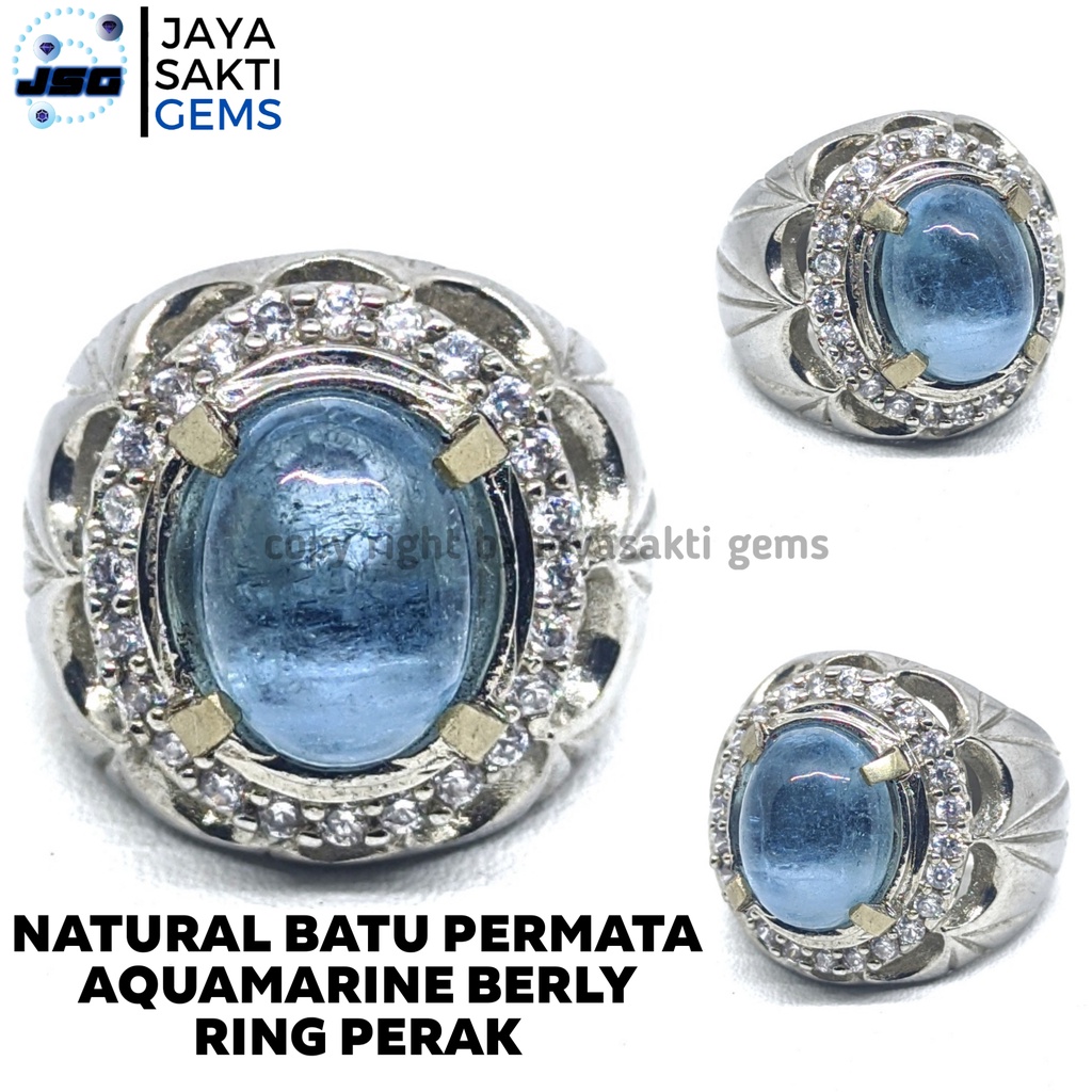 Natural Batu Permata Aquamarine Berly Ring Perak AMB02