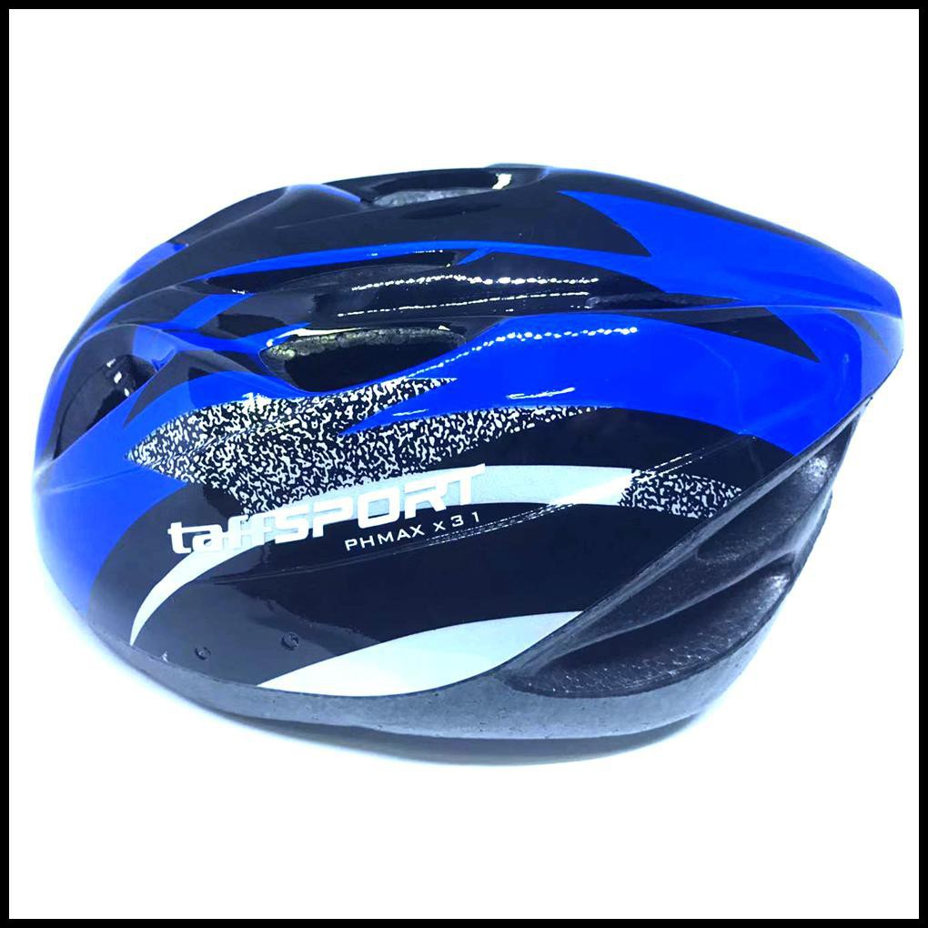 TAFFSPORT HELM SEPEDA EPS FOAM PVC X31 BLACK/BLUE Grab Medan