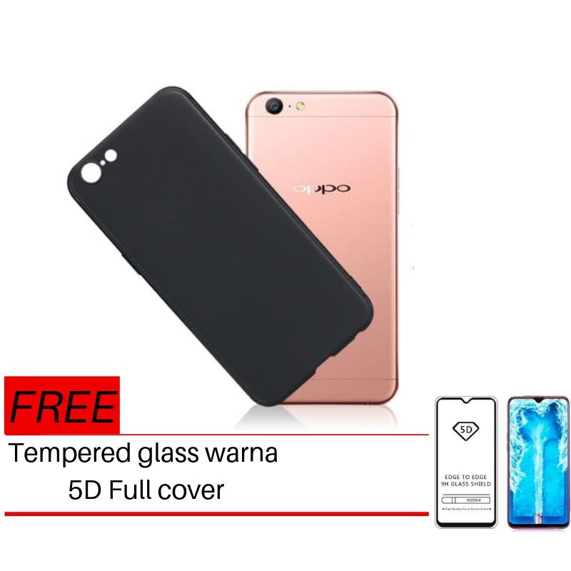 PAKET  case oppo A71 Babyskin Soft Black matte free tempered glass 5D full cover
