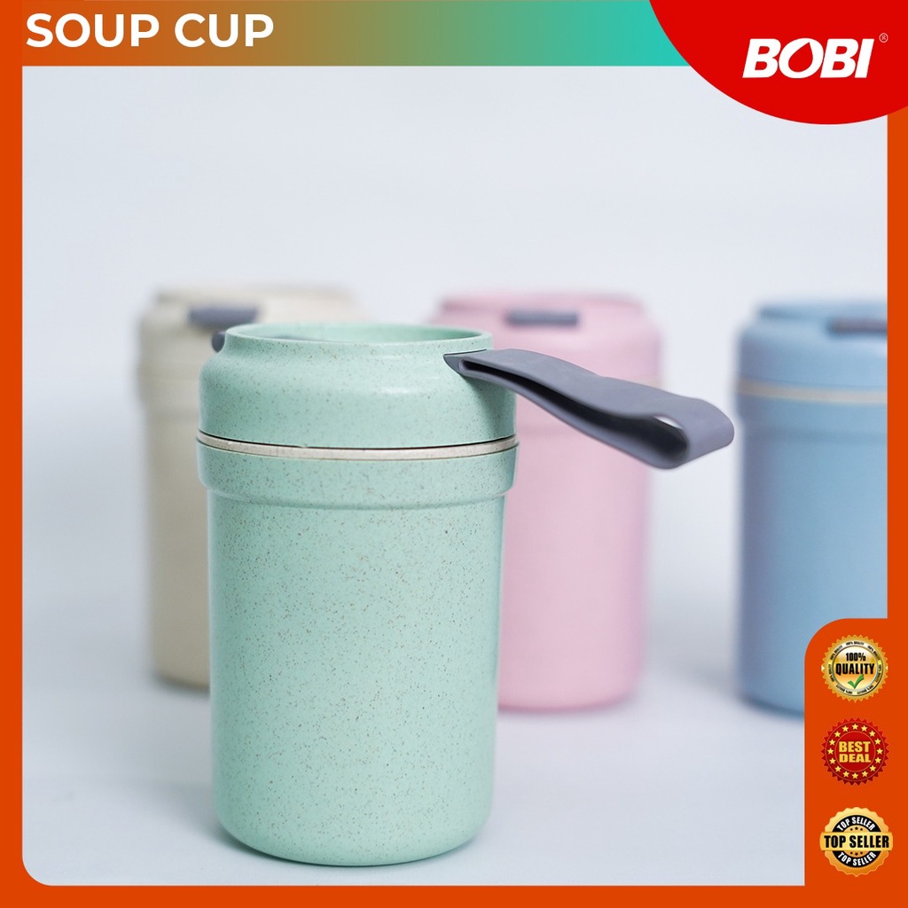 Cup Soup atau Cangkir Sup Probtable Multifungsi /  Mangkuk Sup Jerami Gandum Piknik Portable 300ml BOBI