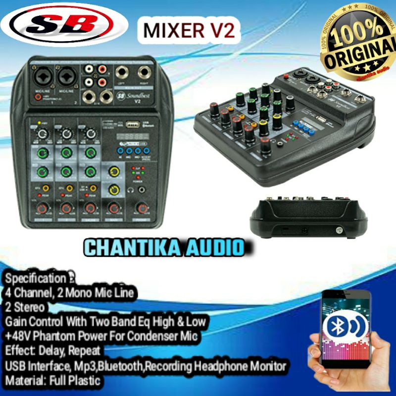 Mixer Mini 4 Channel Soundbest MIXER V2 Mixer kecil bluetooth usb