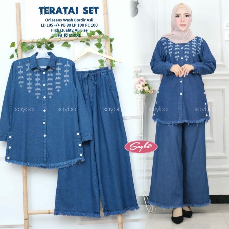 TERATAI SET WANITA JEANS/ ONE SET WANITA/ SET CELANA KULOT WANITA/ LD 105 FIT M-XXL/ REALPICT