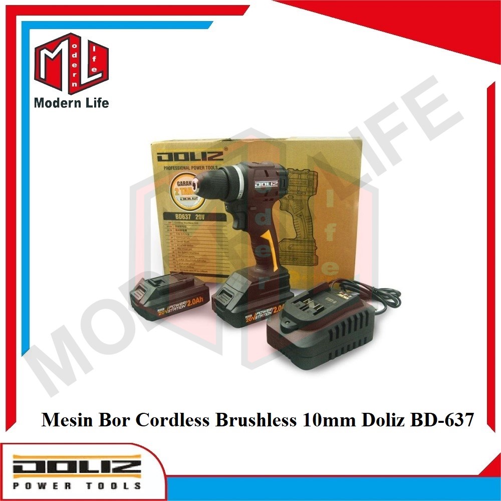 Doliz BD637 Mesin Bor Cordless Brushless 10mm / Cordless Drill 20V